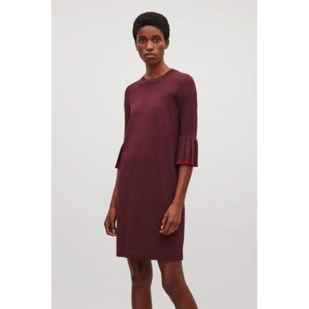 COS knitted dress with pleated sleeves (burgundy)